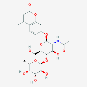 molecular formula C₂₄H₃₁NO₁₂ B1139946 4-Methylumbelliferyl 2-acetamido-2-deoxy-4-O-(a-L-fucopyranosyl)-b-D-glucopyranoside CAS No. 383160-13-2
