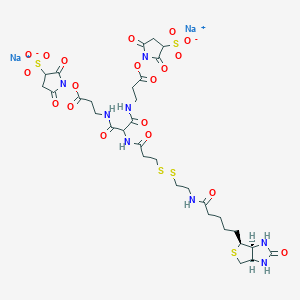 molecular formula C₃₂H₄₂N₈Na₂O₁₉S₅ B1140001 6-[2-Biotinylamidoethyl]-dithiopropionamido]-4,8-diaza-5,7-diketoundecanoic Acid, Bis-N-sulfosuccinimidyl Ester Disodium Salt CAS No. 1044220-56-5