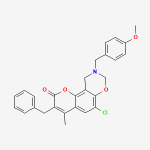 molecular formula C27H24ClNO4 B11400298 3-benzyl-6-chloro-9-(4-methoxybenzyl)-4-methyl-9,10-dihydro-2H,8H-chromeno[8,7-e][1,3]oxazin-2-one 