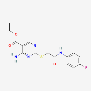 molecular formula C15H15FN4O3S B11400319 Ethyl 4-amino-2-({2-[(4-fluorophenyl)amino]-2-oxoethyl}sulfanyl)pyrimidine-5-carboxylate 
