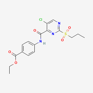 molecular formula C17H18ClN3O5S B11400422 Ethyl 4-({[5-chloro-2-(propylsulfonyl)pyrimidin-4-yl]carbonyl}amino)benzoate 