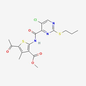 molecular formula C17H18ClN3O4S2 B11400958 Methyl 5-acetyl-2-({[5-chloro-2-(propylsulfanyl)pyrimidin-4-yl]carbonyl}amino)-4-methylthiophene-3-carboxylate 