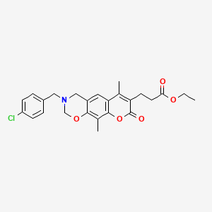 molecular formula C25H26ClNO5 B11401298 ethyl 3-[3-(4-chlorobenzyl)-6,10-dimethyl-8-oxo-3,4-dihydro-2H,8H-chromeno[6,7-e][1,3]oxazin-7-yl]propanoate 