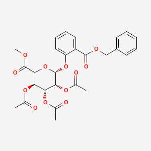 molecular formula C₂₇H₂₈O₁₂ B1140138 Methyl 1-((2-Benzyloxycarbonxyl)phenyl)-2,3,4-tri-O-acetyl-beta-D-glucopyranuronate CAS No. 221287-88-3