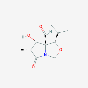 molecular formula C₁₁H₁₇NO₄ B1140164 (3R,4S,5R,6S)-1-Aza-4-hydroxy-5-formyl-6-isopropyl-3-methyl-7-oxabicycl[3.3.0]octan-2-one CAS No. 145452-03-5