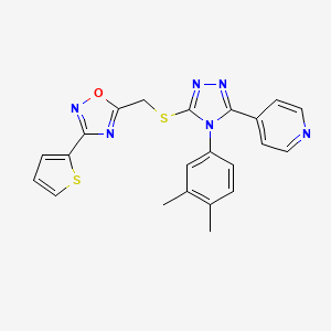 molecular formula C22H18N6OS2 B11401827 4-[4-(3,4-dimethylphenyl)-5-({[3-(thiophen-2-yl)-1,2,4-oxadiazol-5-yl]methyl}sulfanyl)-4H-1,2,4-triazol-3-yl]pyridine 