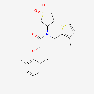 molecular formula C21H27NO4S2 B11401932 N-(1,1-dioxidotetrahydrothiophen-3-yl)-N-[(3-methylthiophen-2-yl)methyl]-2-(2,4,6-trimethylphenoxy)acetamide 