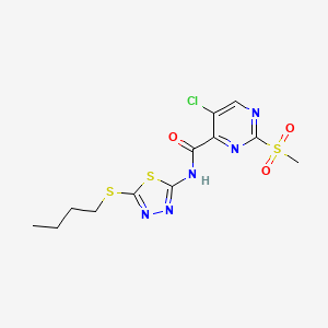 molecular formula C12H14ClN5O3S3 B11402035 N-[5-(butylsulfanyl)-1,3,4-thiadiazol-2-yl]-5-chloro-2-(methylsulfonyl)pyrimidine-4-carboxamide 