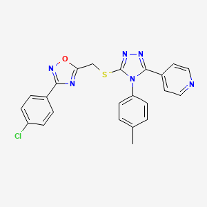 molecular formula C23H17ClN6OS B11402142 4-[5-({[3-(4-chlorophenyl)-1,2,4-oxadiazol-5-yl]methyl}sulfanyl)-4-(4-methylphenyl)-4H-1,2,4-triazol-3-yl]pyridine 
