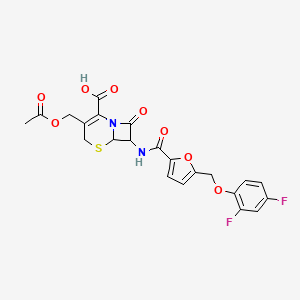 molecular formula C22H18F2N2O8S B11402401 3-[(Acetyloxy)methyl]-7-[({5-[(2,4-difluorophenoxy)methyl]furan-2-yl}carbonyl)amino]-8-oxo-5-thia-1-azabicyclo[4.2.0]oct-2-ene-2-carboxylic acid 