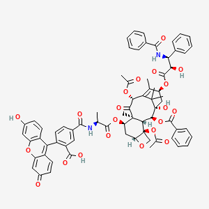 5-[[(2S)-1-[[(1S,2S,3R,4S,7R,9R,10S,12R,15S)-4,12-Diacetyloxy-15-[(2R,3S)-3-benzamido-2-hydroxy-3-phenylpropanoyl]oxy-2-benzoyloxy-1-hydroxy-10,14,17,17-tetramethyl-11-oxo-6-oxatetracyclo[11.3.1.03,10.04,7]heptadec-13-en-9-yl]oxy]-1-oxopropan-2-yl]carbamoyl]-2-(3-hydroxy-6-oxoxanthen-9-yl)benzoic acid