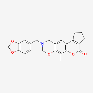 molecular formula C23H21NO5 B11402931 9-(1,3-benzodioxol-5-ylmethyl)-6-methyl-2,3,9,10-tetrahydro-8H-cyclopenta[3,4]chromeno[6,7-e][1,3]oxazin-4(1H)-one 