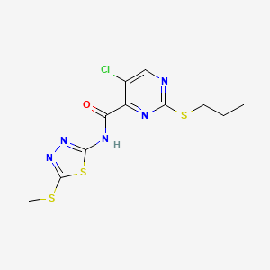 molecular formula C11H12ClN5OS3 B11403572 5-chloro-N-[5-(methylsulfanyl)-1,3,4-thiadiazol-2-yl]-2-(propylsulfanyl)pyrimidine-4-carboxamide 
