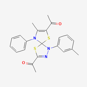 molecular formula C22H21N3O2S2 B11403687 1,1'-[8-Methyl-1-(3-methylphenyl)-9-phenyl-4,6-dithia-1,2,9-triazaspiro[4.4]nona-2,7-diene-3,7-diyl]diethanone 