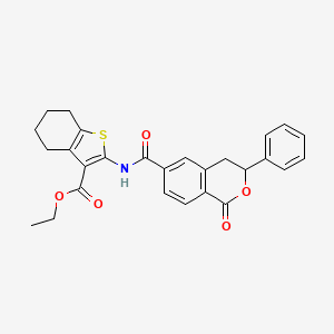 molecular formula C27H25NO5S B11404079 ethyl 2-{[(1-oxo-3-phenyl-3,4-dihydro-1H-isochromen-6-yl)carbonyl]amino}-4,5,6,7-tetrahydro-1-benzothiophene-3-carboxylate 