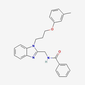molecular formula C25H25N3O2 B11404220 N-({1-[3-(3-methylphenoxy)propyl]-1H-benzimidazol-2-yl}methyl)benzamide 