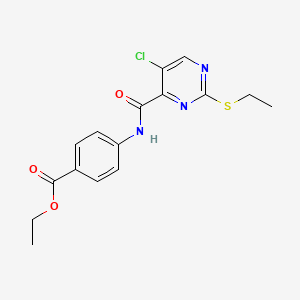 molecular formula C16H16ClN3O3S B11404603 Ethyl 4-({[5-chloro-2-(ethylsulfanyl)pyrimidin-4-yl]carbonyl}amino)benzoate 