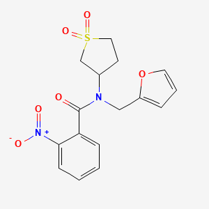molecular formula C16H16N2O6S B11404606 N-(1,1-dioxidotetrahydrothiophen-3-yl)-N-(furan-2-ylmethyl)-2-nitrobenzamide 