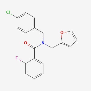 molecular formula C19H15ClFNO2 B11404612 Benzamide, N-[(4-chlorophenyl)methyl]-2-fluoro-N-(2-furanylmethyl)- 