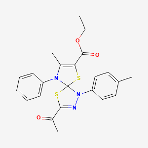 molecular formula C23H23N3O3S2 B11404735 Ethyl 3-acetyl-8-methyl-1-(4-methylphenyl)-9-phenyl-4,6-dithia-1,2,9-triazaspiro[4.4]nona-2,7-diene-7-carboxylate 