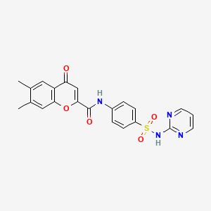 molecular formula C22H18N4O5S B11404785 6,7-dimethyl-4-oxo-N-[4-(pyrimidin-2-ylsulfamoyl)phenyl]-4H-chromene-2-carboxamide 