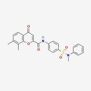 molecular formula C25H22N2O5S B11404956 7,8-dimethyl-N-{4-[methyl(phenyl)sulfamoyl]phenyl}-4-oxo-4H-chromene-2-carboxamide 