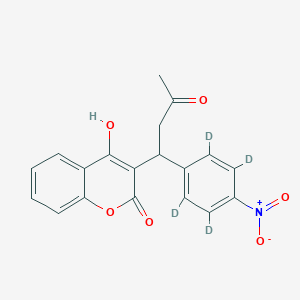 molecular formula C₁₉H₁₁D₄NO₆ B1140498 3-[1-Deuterio-3-oxo-1-(2,3,5,6-tetradeuterio-4-nitrophenyl)butyl]-4-hydroxychromen-2-one CAS No. 1185071-64-0