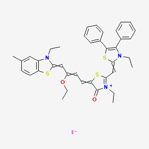 B1140517 5-[3-Ethoxy-4-(3-ethyl-5-methyl-1,3-benzothiazol-2(3H)-ylidene)but-2-en-1-ylidene]-3-ethyl-2-[(3-ethyl-4,5-diphenyl-1,3-thiazol-2(3H)-ylidene)methyl]-4-oxo-4,5-dihydro-1,3-thiazol-3-ium iodide CAS No. 105176-22-5