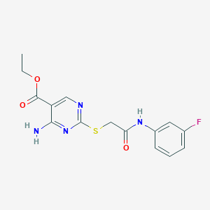 molecular formula C15H15FN4O3S B11405502 Ethyl 4-amino-2-({2-[(3-fluorophenyl)amino]-2-oxoethyl}sulfanyl)pyrimidine-5-carboxylate 