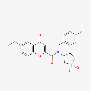 molecular formula C25H27NO5S B11405553 N-(1,1-dioxidotetrahydrothiophen-3-yl)-6-ethyl-N-(4-ethylbenzyl)-4-oxo-4H-chromene-2-carboxamide 