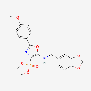 molecular formula C20H21N2O7P B11405843 Dimethyl {5-[(1,3-benzodioxol-5-ylmethyl)amino]-2-(4-methoxyphenyl)-1,3-oxazol-4-yl}phosphonate 
