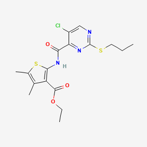molecular formula C17H20ClN3O3S2 B11405958 Ethyl 2-({[5-chloro-2-(propylsulfanyl)pyrimidin-4-yl]carbonyl}amino)-4,5-dimethylthiophene-3-carboxylate 