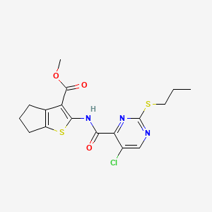 molecular formula C17H18ClN3O3S2 B11406087 methyl 2-({[5-chloro-2-(propylsulfanyl)pyrimidin-4-yl]carbonyl}amino)-5,6-dihydro-4H-cyclopenta[b]thiophene-3-carboxylate 