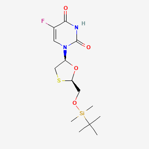 molecular formula C14H23FN2O4SSi B1140630 cis-5-Fluoro-1-[2-[[[(1,1-dimethylethyl)dimethylsilyl]oxy]methyl]-1,3-oxathiolan-5-YL]-2,4(1H,3H)-pyrimidinedione CAS No. 1217659-69-2