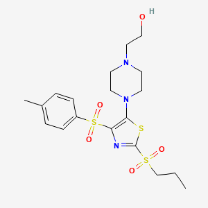 molecular formula C19H27N3O5S3 B11406436 2-(4-{4-[(4-Methylphenyl)sulfonyl]-2-(propylsulfonyl)-1,3-thiazol-5-yl}piperazin-1-yl)ethanol 