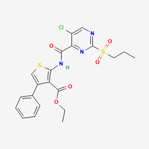 molecular formula C21H20ClN3O5S2 B11406628 Ethyl 2-({[5-chloro-2-(propylsulfonyl)pyrimidin-4-yl]carbonyl}amino)-4-phenylthiophene-3-carboxylate 