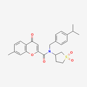 molecular formula C25H27NO5S B11406811 N-(1,1-dioxidotetrahydrothiophen-3-yl)-7-methyl-4-oxo-N-[4-(propan-2-yl)benzyl]-4H-chromene-2-carboxamide 