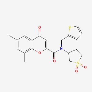 molecular formula C21H21NO5S2 B11406815 N-(1,1-dioxidotetrahydrothiophen-3-yl)-6,8-dimethyl-4-oxo-N-(thiophen-2-ylmethyl)-4H-chromene-2-carboxamide 