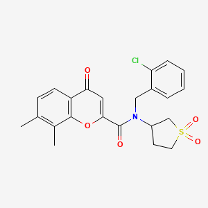 molecular formula C23H22ClNO5S B11406878 N-(2-chlorobenzyl)-N-(1,1-dioxidotetrahydrothiophen-3-yl)-7,8-dimethyl-4-oxo-4H-chromene-2-carboxamide 