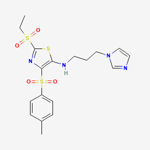 molecular formula C18H22N4O4S3 B11407053 2-(ethylsulfonyl)-N-[3-(1H-imidazol-1-yl)propyl]-4-[(4-methylphenyl)sulfonyl]-1,3-thiazol-5-amine 