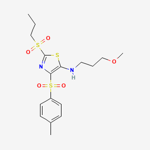 molecular formula C17H24N2O5S3 B11407657 N-(3-methoxypropyl)-4-[(4-methylphenyl)sulfonyl]-2-(propylsulfonyl)-1,3-thiazol-5-amine 