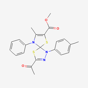 molecular formula C22H21N3O3S2 B11407664 Methyl 3-acetyl-8-methyl-1-(4-methylphenyl)-9-phenyl-4,6-dithia-1,2,9-triazaspiro[4.4]nona-2,7-diene-7-carboxylate 