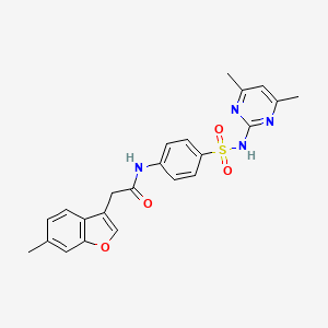 molecular formula C23H22N4O4S B11407702 N-{4-[(4,6-dimethylpyrimidin-2-yl)sulfamoyl]phenyl}-2-(6-methyl-1-benzofuran-3-yl)acetamide 