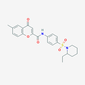 molecular formula C24H26N2O5S B11407723 N-{4-[(2-ethylpiperidin-1-yl)sulfonyl]phenyl}-6-methyl-4-oxo-4H-chromene-2-carboxamide 