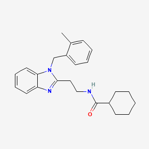molecular formula C24H29N3O B11408001 N-{2-[1-(2-methylbenzyl)-1H-benzimidazol-2-yl]ethyl}cyclohexanecarboxamide 