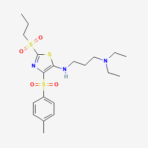 molecular formula C20H31N3O4S3 B11408133 N,N-diethyl-N'-{4-[(4-methylphenyl)sulfonyl]-2-(propylsulfonyl)-1,3-thiazol-5-yl}propane-1,3-diamine 