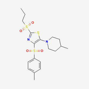 molecular formula C19H26N2O4S3 B11408184 5-(4-Methylpiperidin-1-yl)-2-(propylsulfonyl)-4-tosylthiazole 