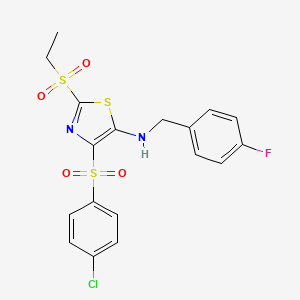 molecular formula C18H16ClFN2O4S3 B11408218 4-[(4-chlorophenyl)sulfonyl]-2-(ethylsulfonyl)-N-(4-fluorobenzyl)-1,3-thiazol-5-amine 
