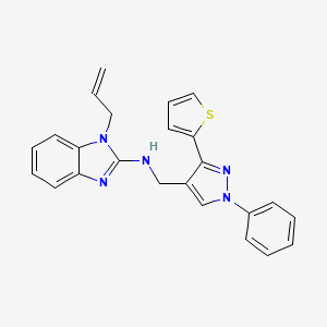 molecular formula C24H21N5S B11408449 N-{[1-phenyl-3-(thiophen-2-yl)-1H-pyrazol-4-yl]methyl}-1-(prop-2-en-1-yl)-1H-benzimidazol-2-amine 