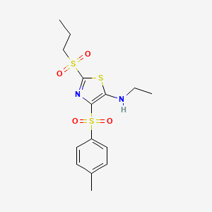 molecular formula C15H20N2O4S3 B11408482 N-ethyl-4-[(4-methylphenyl)sulfonyl]-2-(propylsulfonyl)-1,3-thiazol-5-amine 